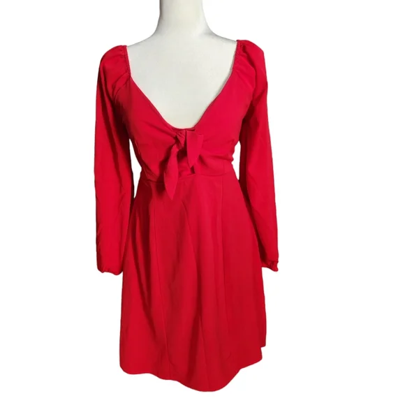 open lace back dress BABARONI Square Neckline A-Line Chiffon Dress with Pocket Papaya, Papaya / US0